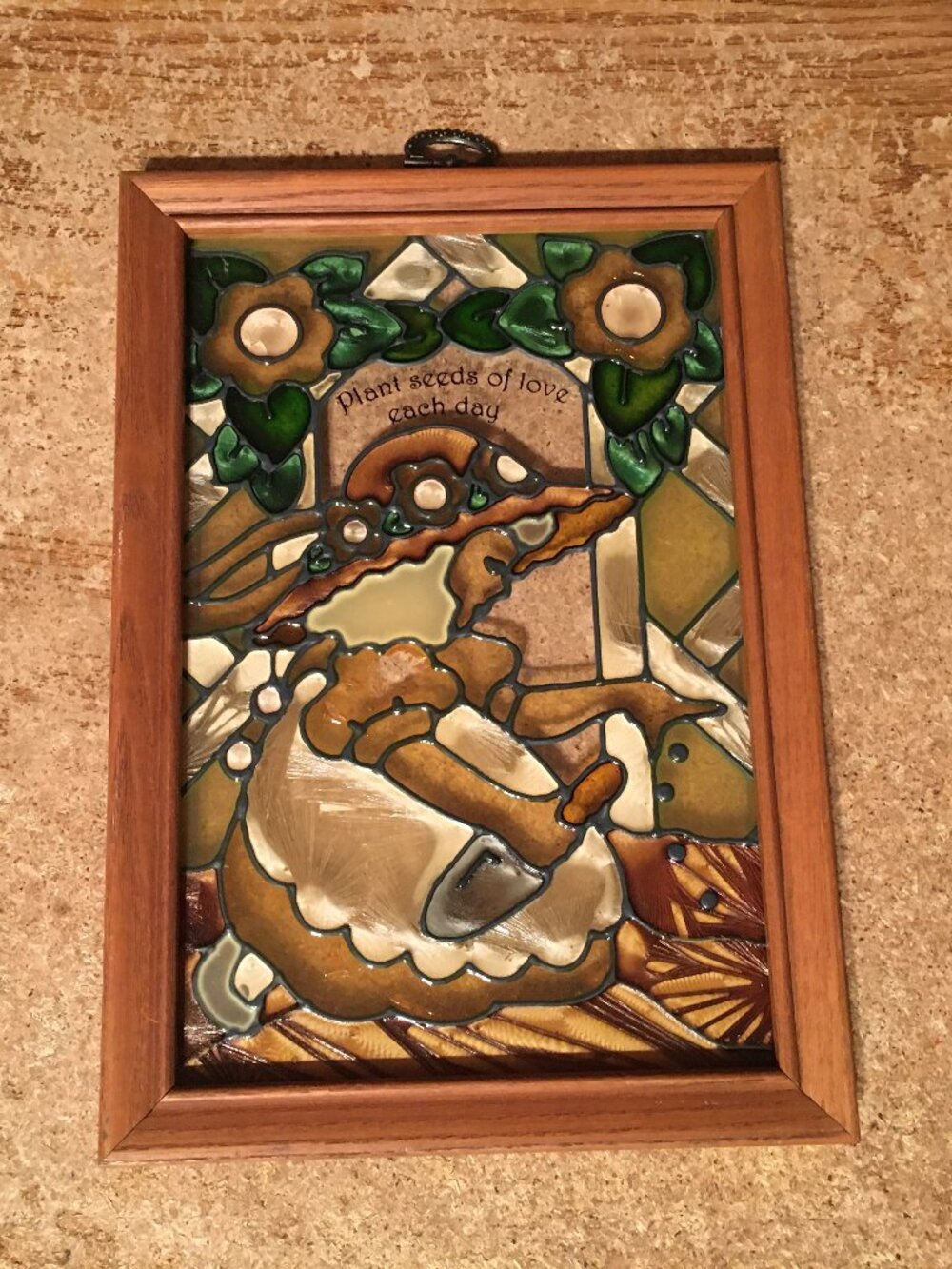 FRAMED GARDEN SUNCATCHER GIRL PLANTING SEEDS 10 X 7 PLANT SEEDS OF LOVE EACH DAY